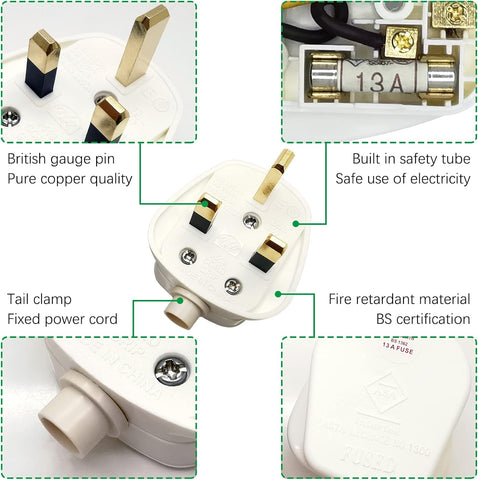 4 Pack 13A Fused UK 3 Pin Plug Rewireable White