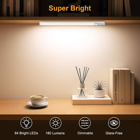 Gritin Under Cabinet Kitchen Lights Rechargeable 2 Pack – 84 LED Motion Sensor Cupboard Lights with 3 Colour Temperatures, Dimmable Brightness & USB-C Charging - Light Up the Little Corners You Use Every Day