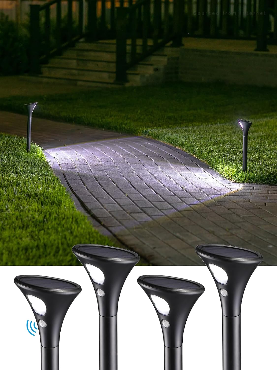 LEONLITE LED Solar Powered Motion Sensor Pathway Lights, Battery Powered Outdoor Solar Landscape Lights, Walkway Light for Yard Garden Lawn, All Night Long Lighting 6500K Pure White, Pack of 4