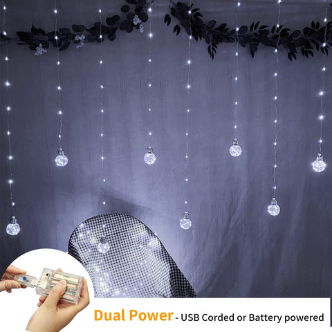 Wishing Ball Curtain Lights 200 LED Fairy Globe String with Remote – White