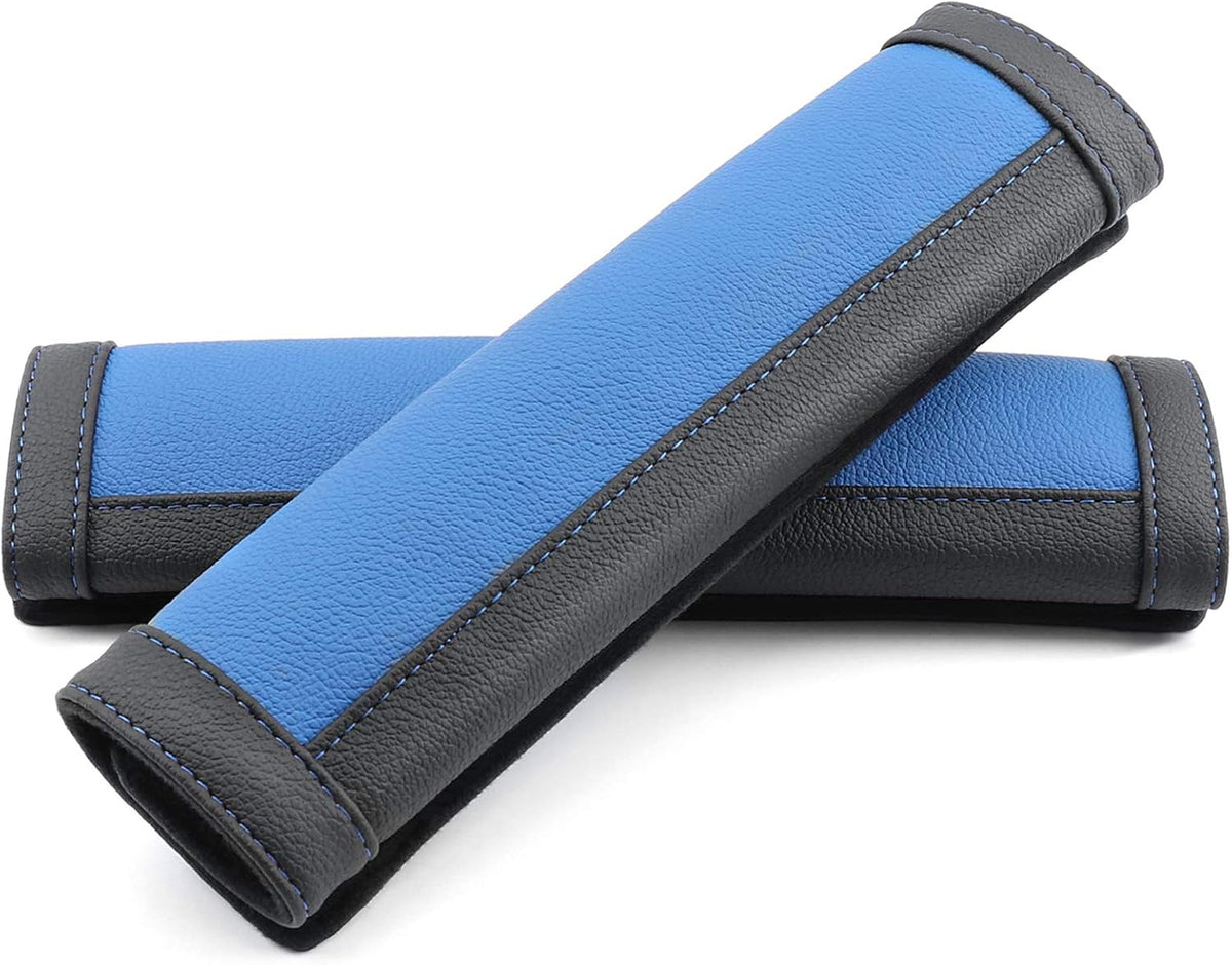 COFIT Car Seat Belt Pads – Blue and Black Microfiber Leather Strap Protectors (2 Pack)