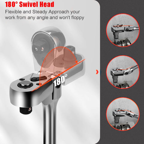 Flex Head Ratchet Wrench Set 6PCS with Extension Bars
