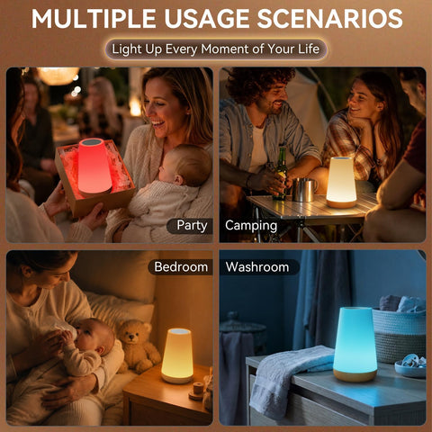 Auxmir LED RGB Dimmable Touch Bedside Table Lamp – Rechargeable Night Light with 13 Colours, 5 Brightness Levels, Remote Control & Timer