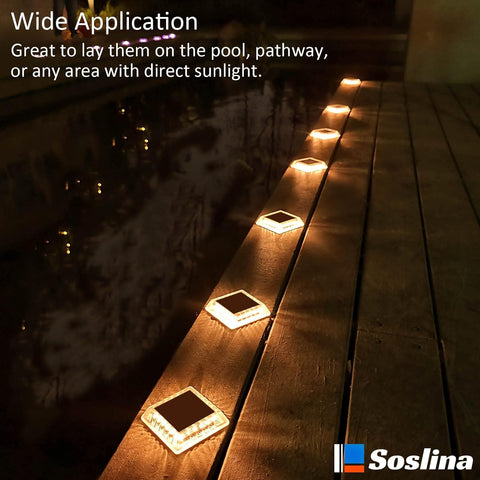 Solar Decking Lights, Solar Ground Lights Outdoor Garden, Solar Powered Step Lights Waterproof, Solar Lights for Garden Sidewalk Runway Fence Patio Pathway Driveway Dock, Warm White, 4 Pack