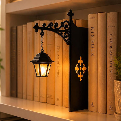 2 Pcs Library Bookshelf Lantern – Vintage Bookshelf Lamp with Warm White LED, Cordless Battery Powered Book Nook Light for Bedroom, Library & Study Room