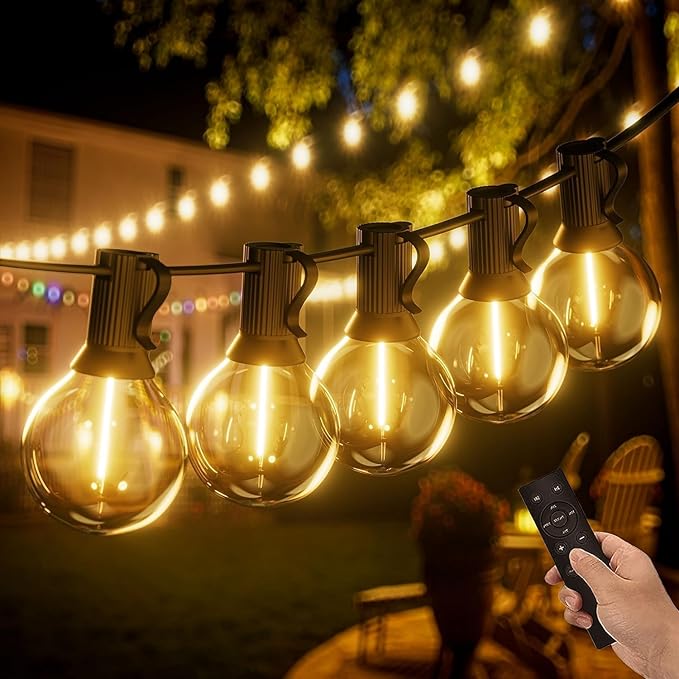 150FT Outdoor Dimmable String Lights Mains Powered Remote Control Festoon Lights,75+2 G40 LED Hanging Bulbs IP44 Waterproof for Garden Terrace Patio Backyard 