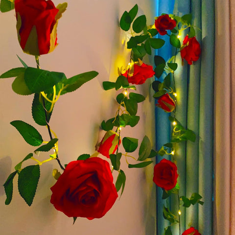 Rose Vine String Lights with Timer, 6.56ft Artificial Flower Garland LED Lights for Indoor Wedding, Party and Home Decoration