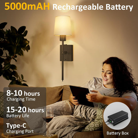 Rechargeable Battery Wall Sconces with Remote 2 Pack