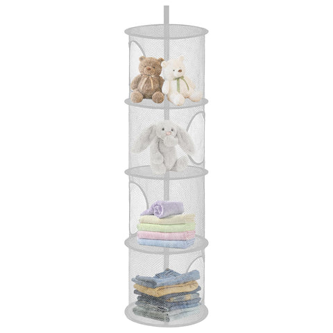 APOMOONS Hanging Mesh Storage Basket, 4-Tier Pink Teddy Toy Organiser – Give Every Cuddly Toy a Cosy Place