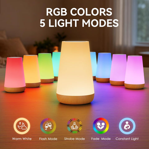 Auxmir LED RGB Dimmable Touch Bedside Table Lamp – Rechargeable Night Light with 13 Colours, 5 Brightness Levels, Remote Control & Timer