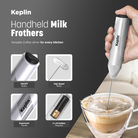 Milk Frother Stainless Steel – Portable Electric Whisk Coffee Stirrer-Silver