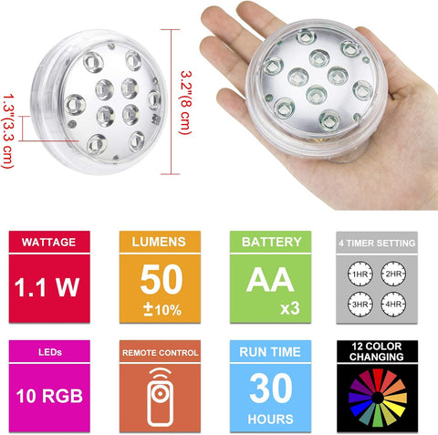 BIGMONAT 2 Pack Submersible Pool Lights with RF Remote – IP68 Waterproof Colour-Changing Underwater LED Lights for Pools, Ponds, Hot Tubs & Aquariums