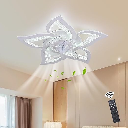 Modern 7-Blade Ceiling Fan with LED Light - Petal Design Remote Control