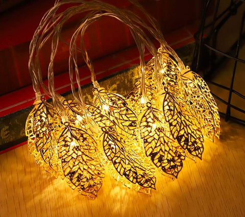 3M 20 LED Geometric Metal Fairy String Lights Rose Gold Leaf Design USB Powered Indoor Home Bedroom Party Wedding Decoration Lighting