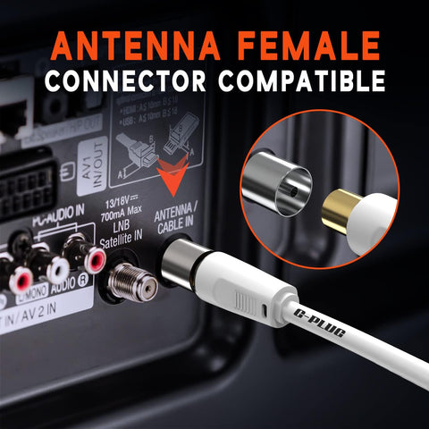 5m TV Aerial Cable with Right Angled Plug + Adapter – Coaxial RF Lead Male to Male – Gold-Plated Connector – Freeview, Freesat, Sky Box, BT, TV Antenna Extension