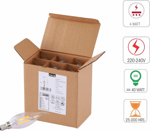 C35 Flame Tip E14 LED Filament Bulb 4W 2700K 6 Pack