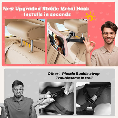 Baby Car Mirror for Rear Seat – 360° Adjustable Pink