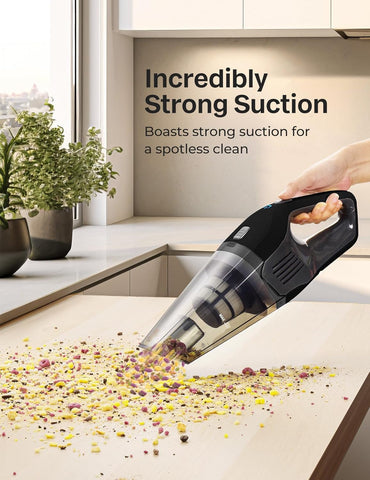 Cordless Handheld Vacuum Cleaner, Powerful Suction Portable Lightweight Mini Vacuum with 25–30Mins Long Runtime, Rechargeable Quick Charge Battery for Home, Car, Carpet, Stairs & Pet Hair Cleaning