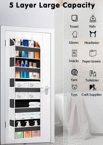 TAHAVICE Over The Door Storage Organiser, 5 Clear Window Pockets and 10 Mesh Side Pockets, Grey – Turn Unused Door Space into Smart Storage