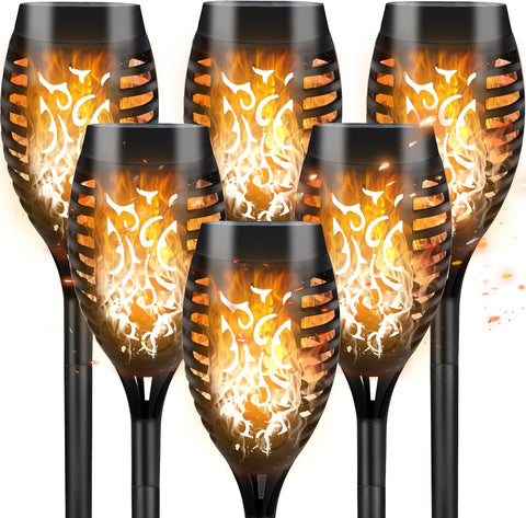 CNMTCCO Solar Flickering Flame Lights - 6 Pack Outdoor Garden Solar Lights, Waterproof Torch Landscape Lighting for Patio, Pathways, Lawn, Yard Decoration
