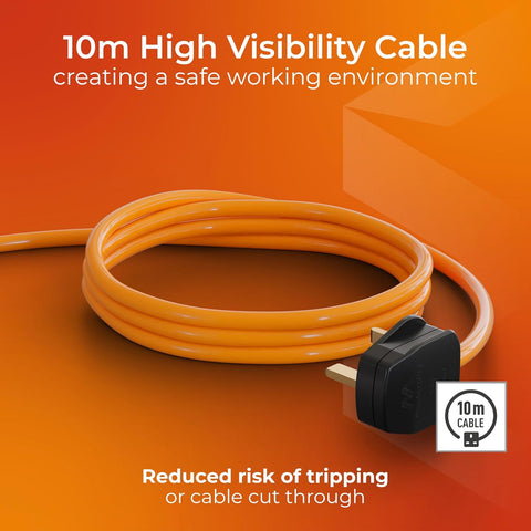 Masterplug One Socket Single Outdoor Extension Lead, 10 Metre Cable, Cable Tidy, Unswitched, Heavy Duty, Rewireable, 1-Way Plug Extension Cable, Orange, 13A, 1G, 10m, BOG10O