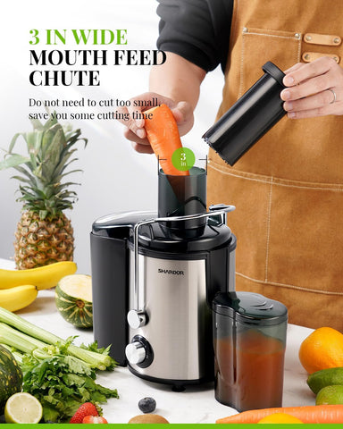 SHARDOR Juicer Machine 800W Centrifugal Extractor 3 Speed Wide Chute Easy Clean