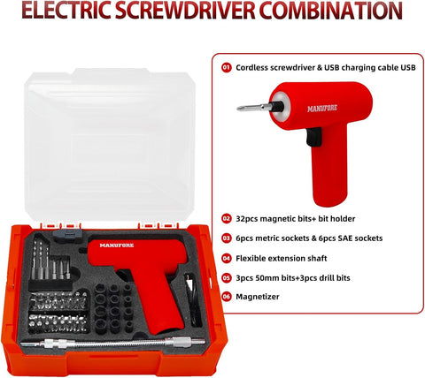 MANUFORE 81pcs 3-Layer Household Tool Set with Cordless Screwdriver