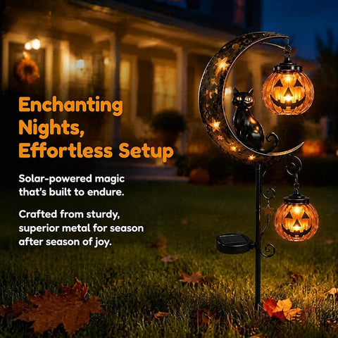 Solar Halloween Garden Stake Light Pathway Lighting Black Cat Pumpkin Moon