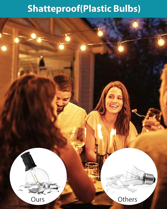 Outdoor Festoon Light Mains Powered with 【Timer & Dimmable】 23M/76FT String Lights, 30+3 LED Bulb with Shatterproof, Waterproof Garden Lights for Outside Pergola Party Gazebo
