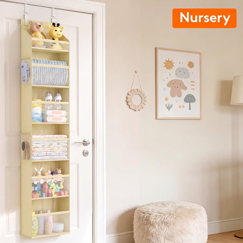 Lifewit 4-Tier Over Door Diaper Organiser, Beige – Space-Saving Hanging Nursery Storage with Mesh Windows