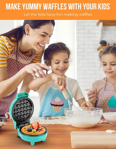 **Blazant Mini Waffle Maker – 4 Inch Nonstick Compact Waffle Iron, 550W, Portable Breakfast Chaffle & Snack Maker, Blue
