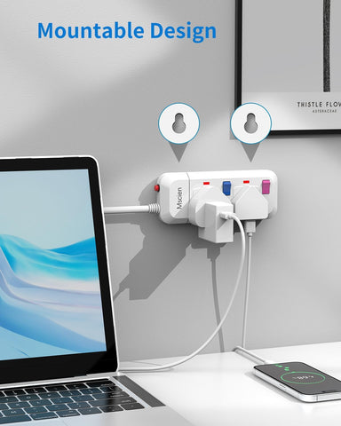 Mscien 5M Extension Lead 2 Way Plug Sockets with Individual Switches Overload Protected Power Strip Wall Mountable 5 Metre Long Extension Cable