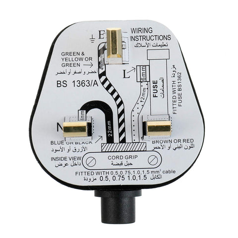 3A Fused Mains Plug with Cord Grip Black Pack of 2