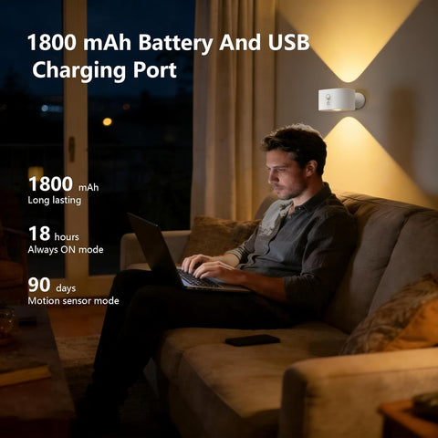 Motion Sensor Light with Rechargeable Battery Touch Control 3 Brightness Levels Wall Sconces 360° Free Rotation Mordern Dimmable for Living Room Bedrooms White