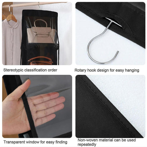 CJWLKJ 10-Pocket Hanging Handbag Organiser – Grey Clear Storage Holder for Wardrobes and Closets