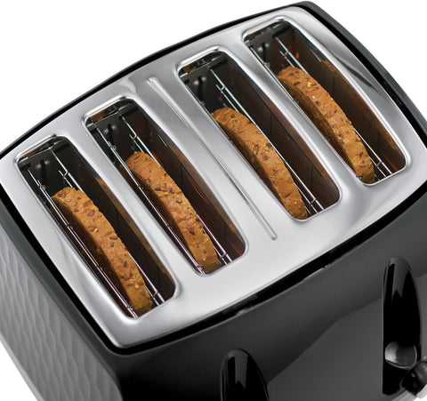 Russell Hobbs Honeycomb 4 Slice Toaster – Extra Wide Slots, 6 Browning Levels, High Lift, Frozen/Cancel/Reheat, 1500W, Black Gloss Finish