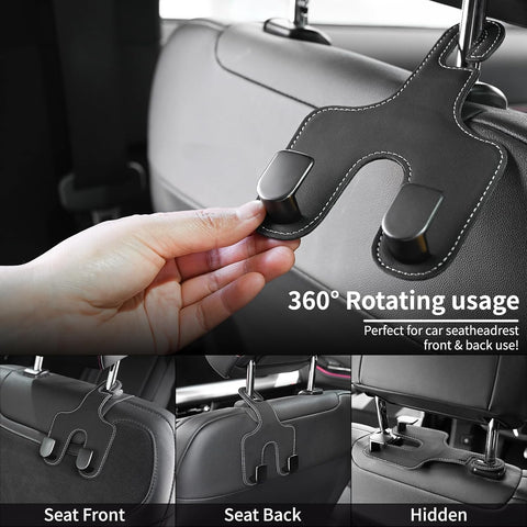 Car Bag Hooks, 2 Packs Leather Headrest Bracket Auto Storage Hook