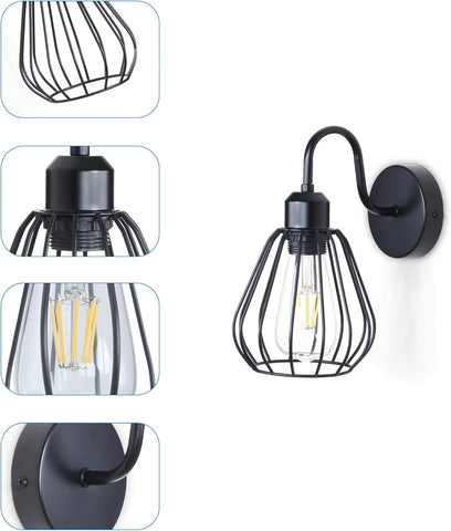 2 pcs Black Wall Lights Simplicity Vintage Industrial Wall Lights Bedside Lamps E27 Edison Bulbs Wall Sconce Lamp Holder for Living Room Bedroom Restaurant Lighting