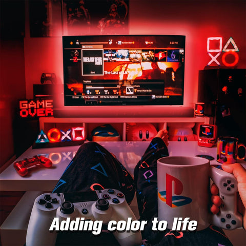 Phopollosystem with colour-changing 5m TV LED Lights for 65–85 Inch TV – RGB TV Backlight with App & Remote Control, Music Sync, Timer & 16 Million Colours for Gaming, Films & Home Entertainment