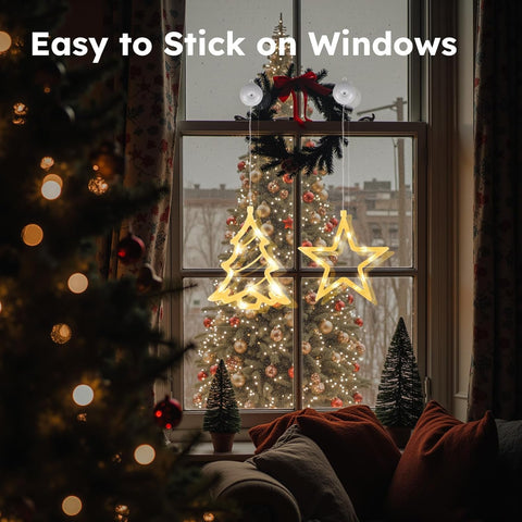 Christmas Window Fairy Lights 2 Pack, Warm White Battery Operated Decorations with Timer & Suction Cup | Indoor LED Lights for Windows, Party & Home Décor