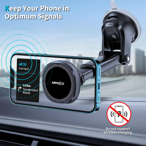 APPS2Car MagSafe Car Mount, 17 N52 Magnets Suction Dashboard Phone Holder