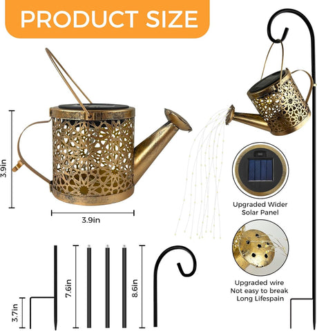CNMTCCO Solar Watering Can Lights Outdoor Garden, Waterproof LED Fairy String Lights, Hanging Metal Lantern Ornaments for Yard Lawn Pathway Patio Decor, Birthday Gifts for Women Mom