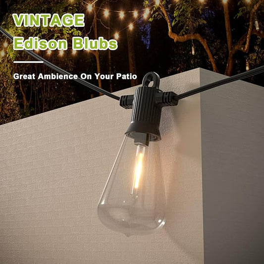 Outdoor Festoon Lights Mains Powered 45.7m / 150ft Garden String Lights Waterproof with 73+3pcs LED Bulbs Shatterproof Vintage Dimmable for Outside Fence Terrace Gazebo Wedding Festival
