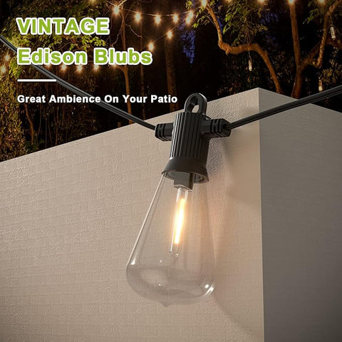 Close-up of the vintage dimmable LED bulbs on the 45.7M string lights.

