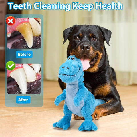 IOKHEIRA Dinosaur Squeaky Plush Dog Toy Interactive