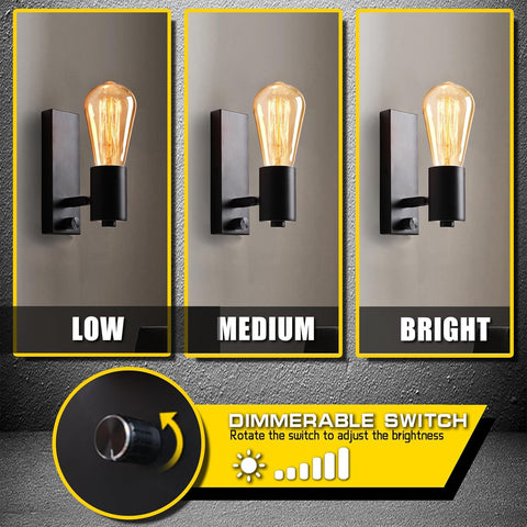 Black Dimmable Industrial Wall Lights with Switch 2 Pack