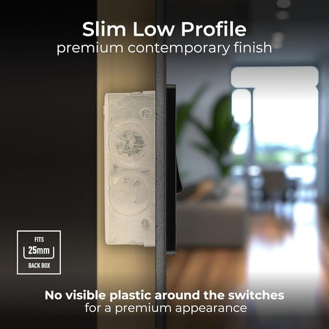 Double Wall Light Switch 2 Way Screwless Matt Black