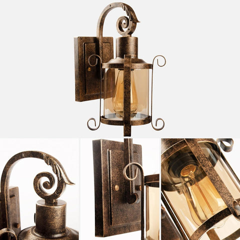 Rustic Amber Glass Wall Sconce Bronze Vintage
