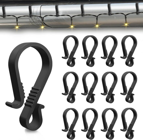 Dalugo 40 Pcs Black Plastic Gutter Hooks for Outdoor Lights – S-Shaped Christmas Light Clips for Gutters, Icicle Lights, LED Decorations & Festive Displays