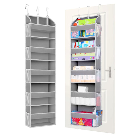 TAHAVICE Over The Door Storage Organiser, 5 Clear Window Pockets and 10 Mesh Side Pockets, Grey – Turn Unused Door Space into Smart Storage